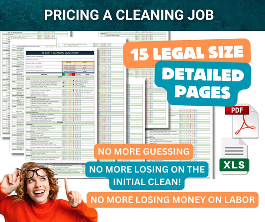 CALCULATES FOR YOU! 15 legal size pages to price the initial clean, and ongoing clean, at the same time! Stop losing money on initial cleans