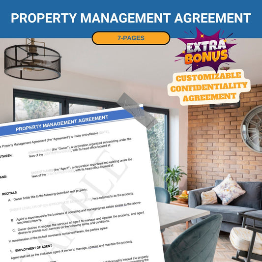 Property Management Agreement - Agree on expectations - 7 Pages (Word and PDF provided with purchase so you can CUSTOMIZE!))