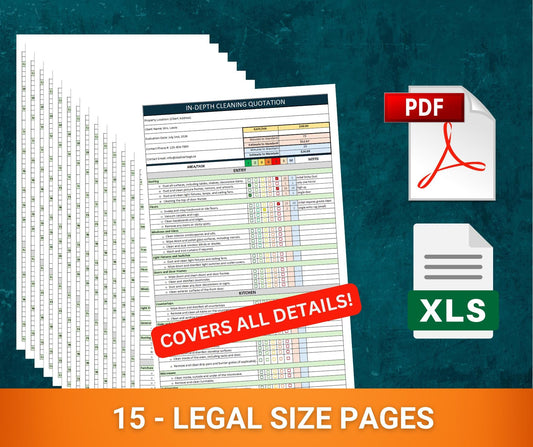 CALCULATES FOR YOU! 15 legal size pages to price the initial clean, and ongoing clean, at the same time! Stop losing money on initial cleans