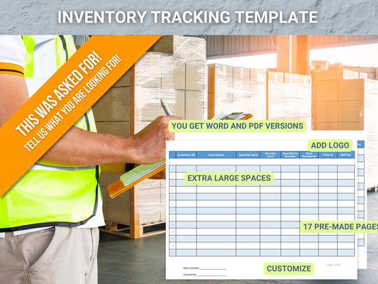 Inventory Tracking - Inventory Sheet - Word and PDF (17 Pages) Leave as is or customize!